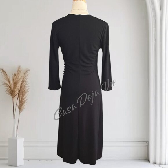 Classic Understated Isaac Mizrahi Surplice Long Sleeve Black Cocktail Dress - Picture 7 of 9